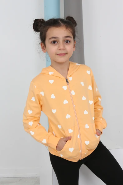 Toontoy Kız Çocuk Komple Kalpli Baskılı Hırka ürün görseli 1