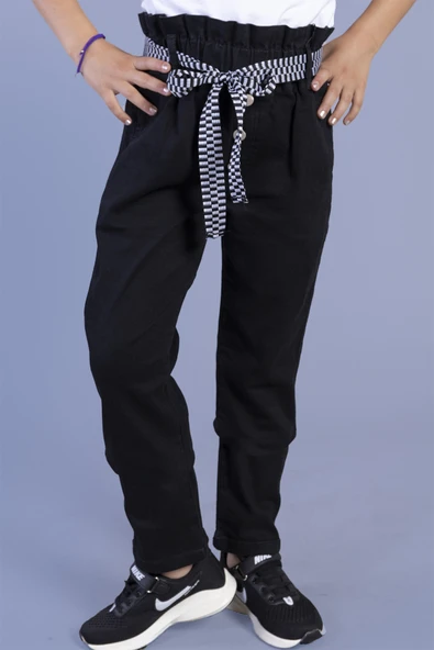 Toontoy Kız Çocuk Yüksek Bel İki Yanı Cepli Regular Fit Jean Pantolon ürün görseli 1