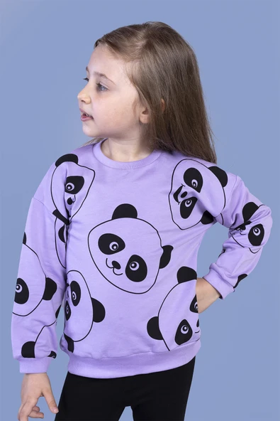 Toontoy Kız Çocuk Panda Baskılı Sweatshirt ürün görseli 1