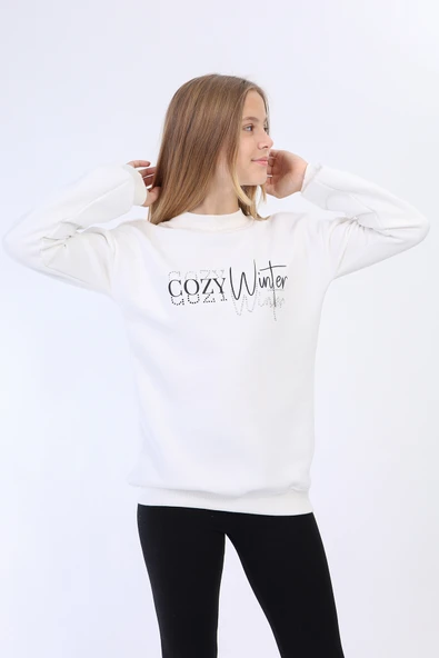 Toontoy Kız Çocuk Balıkçı Yaka İçi Pamuklu Sweatshirt ürün görseli 1