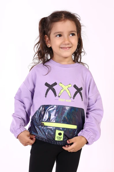 Toontoy Kız Çocuk Cep Detaylı Baskılı Sweatshirt ürün görseli 1