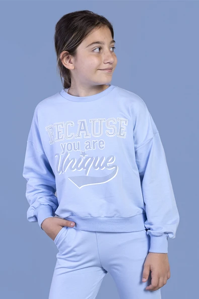 Toontoy Kız Çocuk Baskılı Düşük Kol Sweatshirt ürün görseli 1