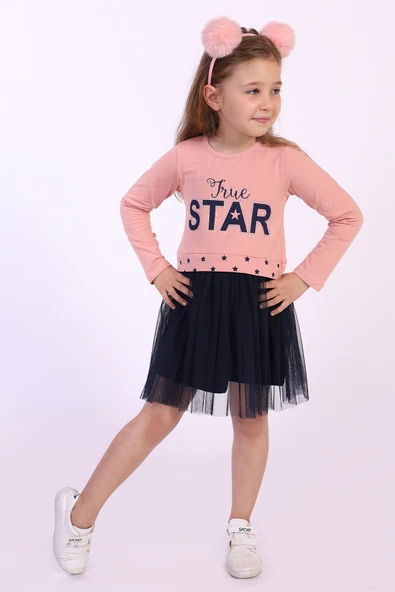 Toontoy Kız Çocuk Star Baskılı Tüllü Elbise ürün görseli 1