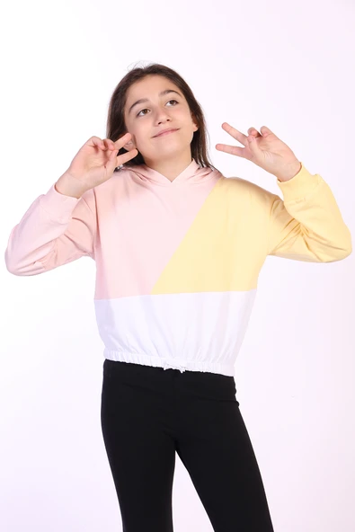 Toontoy Kız Çocuk Garnili Kapüşonlu Sweatshirt ürün görseli 1