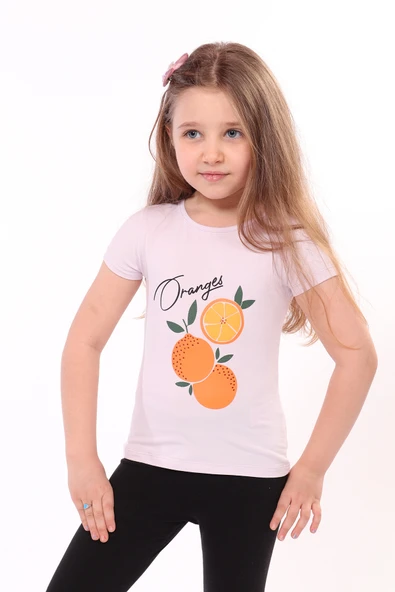 Toontoy Kız Bebek Baskılı Bisiklet Yaka Kısa Kollu Tişört ürün görseli 1