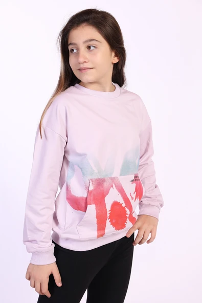 Toontoy Kız Çocuk Cepi Yazı Baskılı Sweatshirt ürün görseli 1