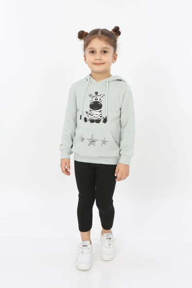 Toontoy Kız Çocuk Yıldızlı Zebra Baskılı Kapüşonlu Sweatshirt ürün görseli 1