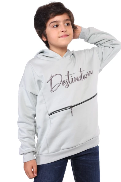 Toontoy Erkek Çocuk Cebi Fermuar Kapatmalı Nakışlı Sweatshirt ürün görseli 1