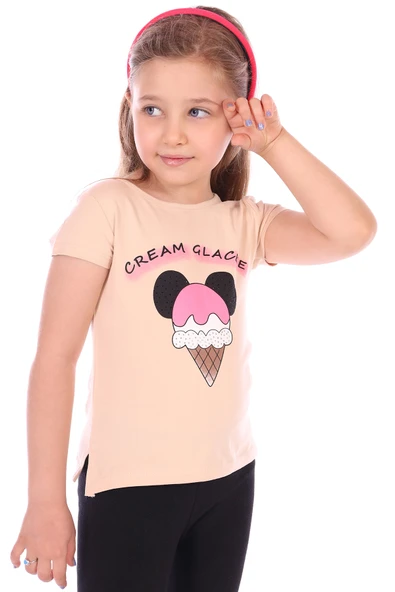 Toontoy Kız Bebek Dondurma Yazı Baskılı Tişört ürün görseli 1