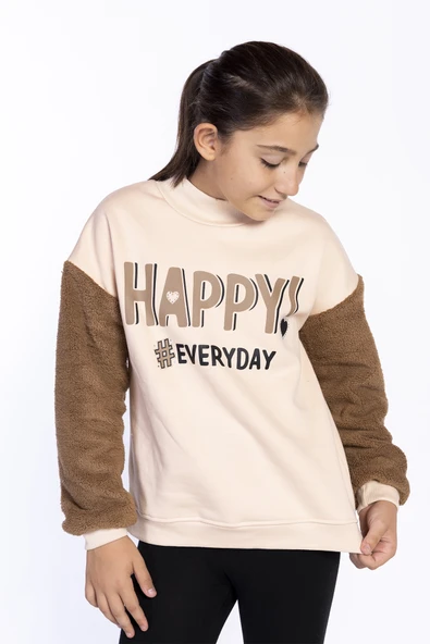 Toontoy Kız Çocuk Peluş Detaylı Baskılı Sweatshirt ürün görseli 1