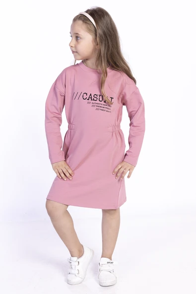 Toontoy Kız Çocuk Bel Lastikli Casual Yazı Baskılı Elbise ürün görseli 1