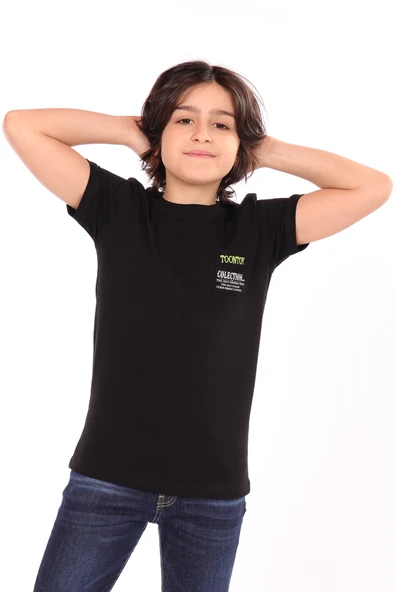 Toontoy Erkek Çocuk Bisiklet Yaka Kısa Kollu Arma Detaylı Nakışlı  Tişört  22319 ürün görseli 1