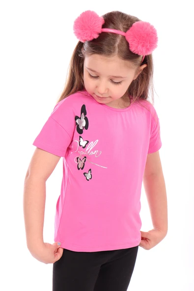 Toontoy Kız Bebek Varaklı Kelebek Baskılı Tişört ürün görseli 1