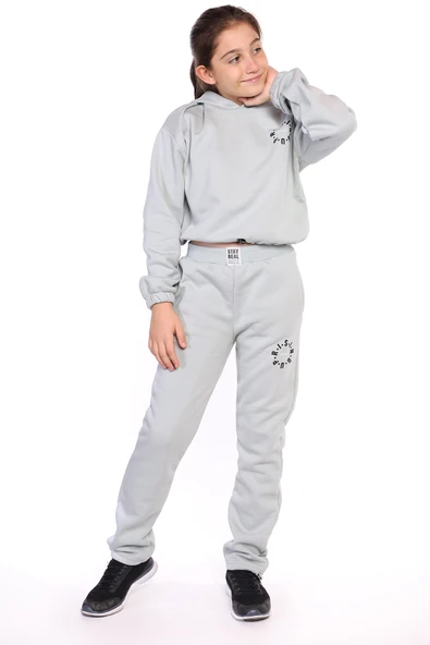 Toontoy Kız Çocuk Kapüşonlu Baskılı Crop Takım ürün görseli 1