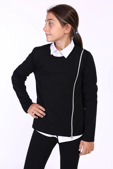 Toontoy Kız Çocuk Fermuar Detaylı Baskılı Sweatshirt ürün görseli 1