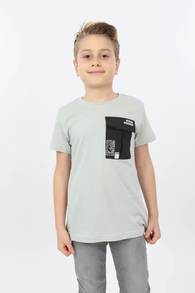 Toontoy Erkek Çocuk Bisiklet Yaka Kısa Kollu Cepli Yazı Baskılı Tişört 22178 ürün görseli 1