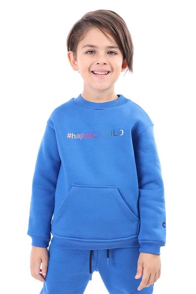 Toontoy Unisex Çocuk  Bisiklet Yaka Cepli Baskılı Sweatshirt 22773 ürün görseli 1