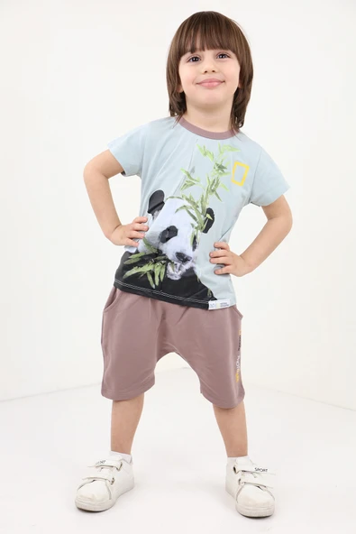 Toontoy Erkek Bebek Panda Baskılı Şortlu Takım ürün görseli 1