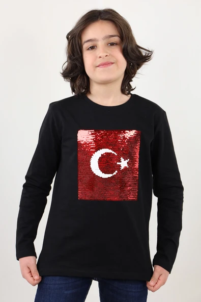 Toontoy Unisex Çocuk Atatürk Bayraklı Çift Taraflı Pullu Tişört ürün görseli 1