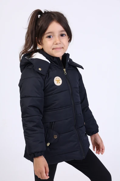 Toontoy Kız Çocuk Su İtici Kapüşonlu Fermuarlı Cepli Mont - İçi Suni Kürklü ürün görseli 1