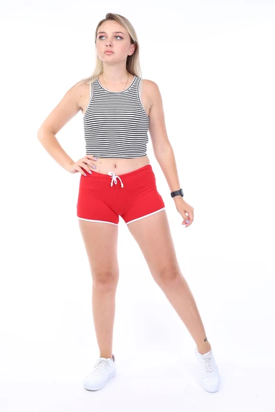 Toontoy Kadın Beli Lastikli Crop Şort - Resim 7