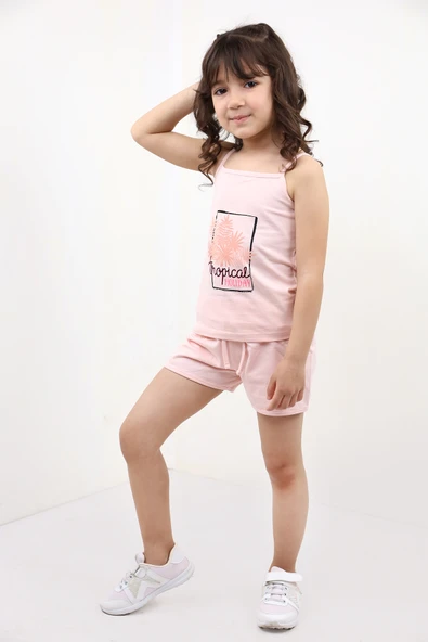 Toontoy Kız Bebek 2'li Takım Baskılı Kare Yaka T-Shirt & Beli Lastikli Şort ürün görseli 1