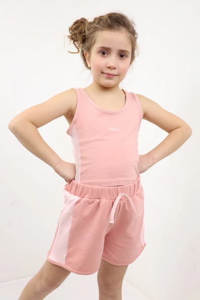 Toontoy Kız Çocuk 2'li Takım Baskılı U Yaka Atlet & Beli Lastikli Şort - Garni Detaylı ürün görseli 1