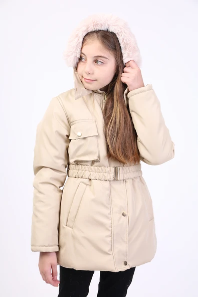 Toontoy Kız Çocuk Kapüşonlu İçi Kürklü Mont ürün görseli 1