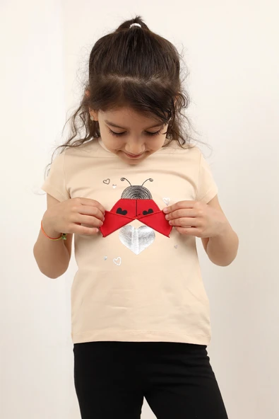 Toontoy Kız Bebek Baskılı Bisiklet Yaka Kısa Kollu Tişört ürün görseli 1