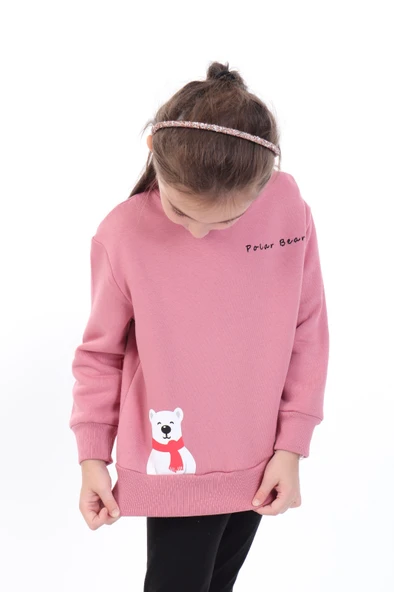 Toontoy Kız Çocuk Baskılı Relax Fit Dik Yaka Düşük Omuz Sweatshirt - Sol Omuz Çıtçıtlı ürün görseli 1