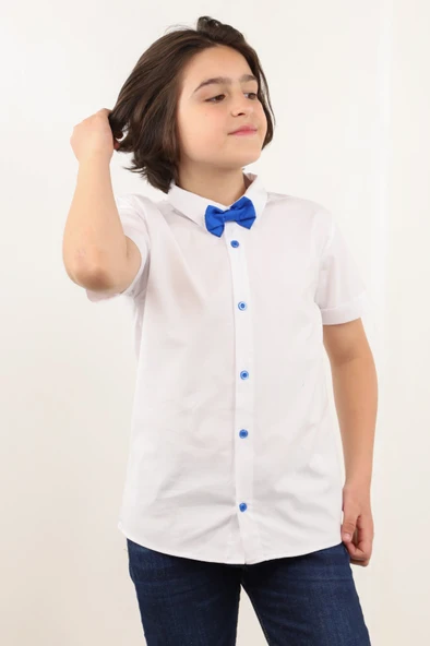Toontoy Erkek Çocuk Regular Fit Kısa Kollu Basic Poplin Gömlek - Papyon Yakalı ürün görseli 1
