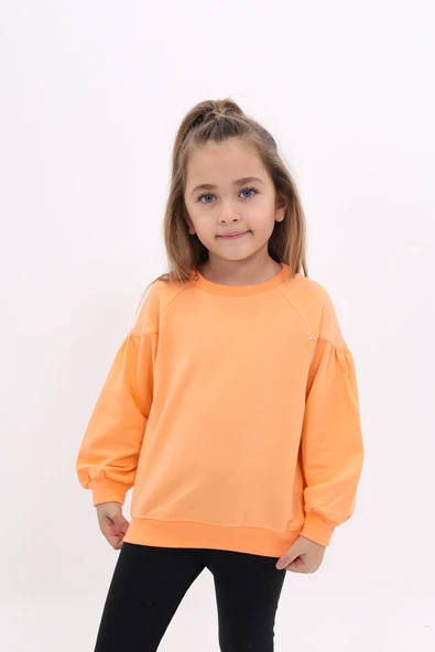 Toontoy Kız Çocuk Relax Fit Bisiklet Yaka Büzgülü Reglan Kol Sweatshirt - 2 İplik ürün görseli 1
