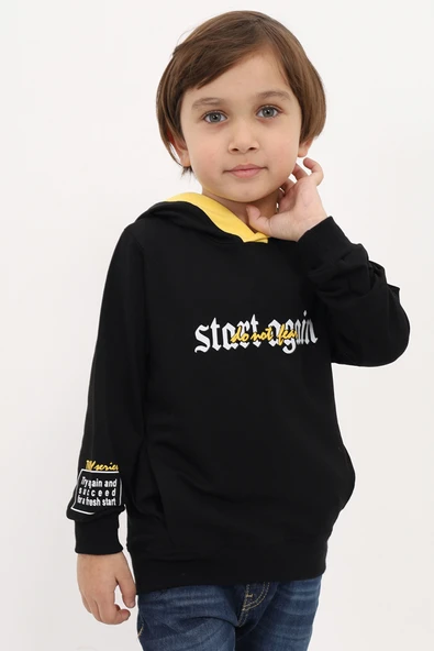 Toontoy Erkek Çocuk Relax Fit Kapüşonlu Cepli Baskılı Sweatshirt - 2 İplik ürün görseli 1