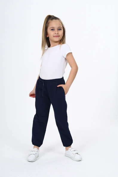 Toontoy Kız Çocuk Baskılı Beli Paçası Lastikli Cepli Basic Jogger Eşofman Altı 2 İplik ürün görseli 1
