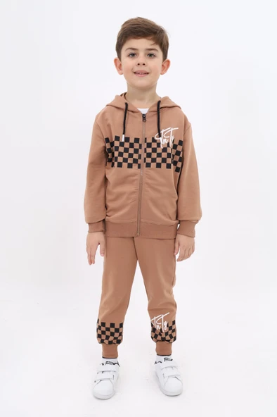Toontoy Erkek Çocuk 2'li Takım Baskılı Kapüşonlu Fermuarlı Bağcılıklı Sweatshirt & Beli Paçası Lastikli Jogger Eşofman Altı 22918 ürün görseli 1