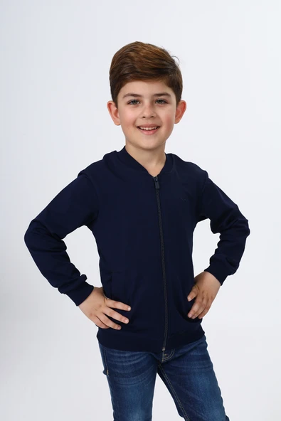 Toontoy Erkek Çocuk Kolej Yaka Fermuarlı Cepli Nakış Baskılı Örme Hırka - 2 İplik ürün görseli 1