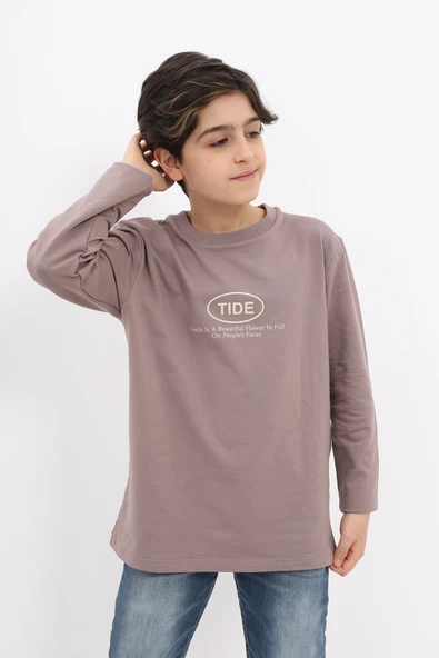 Toontoy Erkek Çocuk Oversize Bisiklet Yaka Hafif Düşük Omuz Baskılı Uzun Sweatshirt - 2 İplik ürün görseli 1