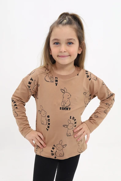Toontoy Kız Çocuk Relax Fit Bisiklet Yaka Düşük Omuz Baskılı Sweatshirt -  2 İplik ürün görseli 1