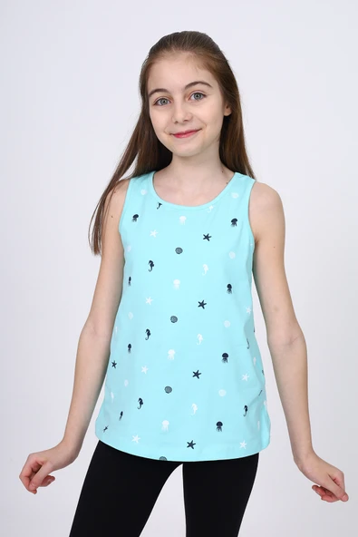 Toontoy Kız Çocuk Baskılı Bisiklet Yaka Basic Atlet ürün görseli 1
