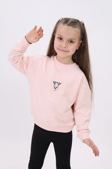 Toontoy Kız Çocuk Relax Fit Bisiklet Yaka Düşük Omuz Nakış Baskılı Sweatshirt -  2 İplik ürün görseli 1