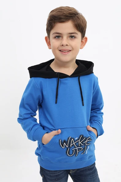 Toontoy Erkek Çocuk Relax Fit Kapüşonlu Cepli Renk Bloklu Baskılı Sweatshirt - 2 İplik ürün görseli 1