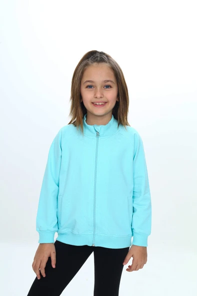 Toontoy Kız Çocuk Dik Yaka Fermuarlı Cepli Reglan Kol Örme Hırka - 2 İplik ürün görseli 1