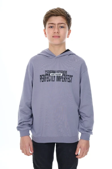Toontoy Erkek Çocuk Oversize Kapüşonlu Hafif  Düşük Omuz Baskılı Sweatshirt - 2 İplik ürün görseli 1
