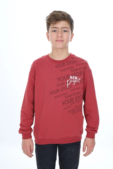 Toontoy Erkek Çocuk Relax Fit Bisiklet Yaka Hafif Düşük Omuz Baskılı Sweatshirt 24468 ürün görseli 1
