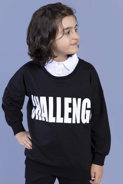 Toontoy Erkek Çocuk Relax Fit Yuvarlak Yaka Düşük Omuz Baskılı Sweatshirt - 2 İplik ürün görseli 1