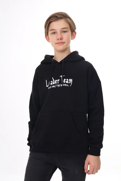 Toontoy Erkek Çocuk Oversize Kapüşonlu Cepli Düşük Omuz Baskılı Sweatshirt - 2 İplik ürün görseli 1
