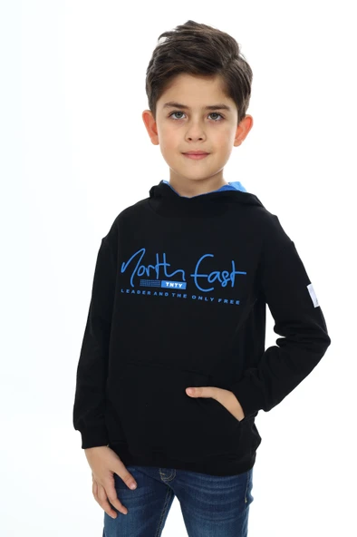 Toontoy Erkek Çocuk Relax Fit Kapüşonlu Cepli Hafif Düşük Omuz Baskılı Sweatshirt - 2 İplik ürün görseli 1