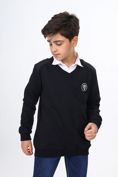 Toontoy Erkek Çocuk Relax Fit V Yaka Baskılı Okul Sweatshirt ürün görseli 1