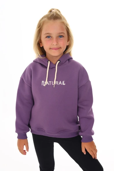Toontoy Kız Çocuk Kapüşonlu Natural Nakışlı Sweatshirt ürün görseli 1