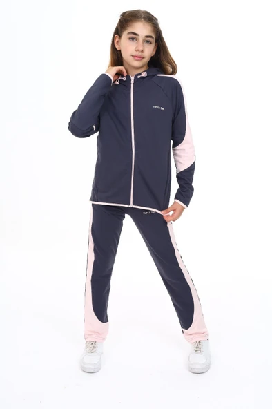 Toontoy Kız Çocuk 2'li Takım Baskılı Kapüşonlu Fermuarlı Cepli Sweatshirt & Beli Paçası Lastikli Jogger Eşofman Altı - Bant Detaylı & 2 İplik ürün görseli 1